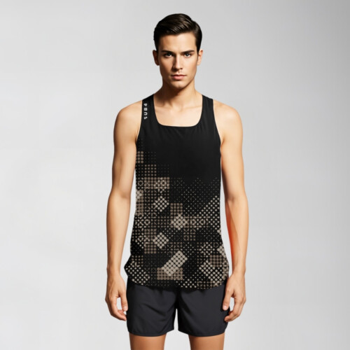 Elite running singlet in black with a racerback style